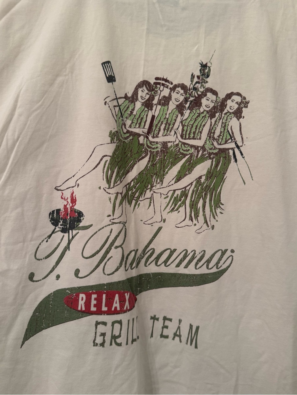T. Bahama "Relax Grill Team" Graphic Long Sleeve Tee - White with Green | XXL